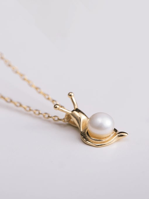 SILVER MI 925 Sterling Silver Freshwater Pearl  Vintage Snail Pendant Necklace 2