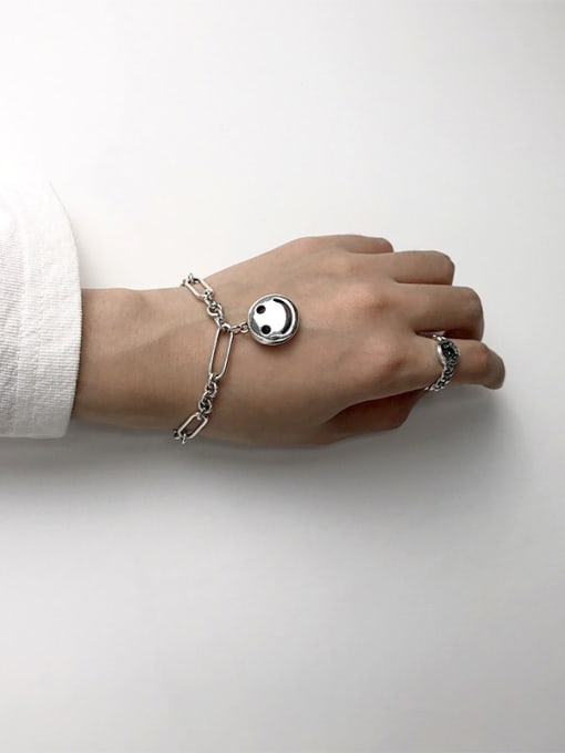 SHUI Vintage Sterling Silver With Simple Retro Hollow Chain Smiley Bracelets 2