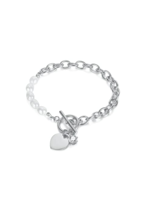 Open Sky Titanium Steel Imitation Pearl Heart Minimalist Link Bracelet 4