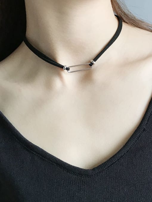 Boomer Cat 925 Sterling Silver Square Minimalist Choker Necklace 0