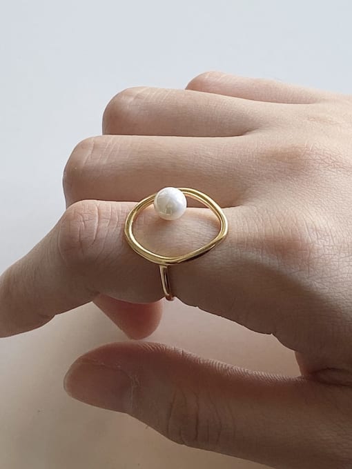 Boomer Cat 925 Sterling Silver Imitation Pearl Round Minimalist Band Ring 1