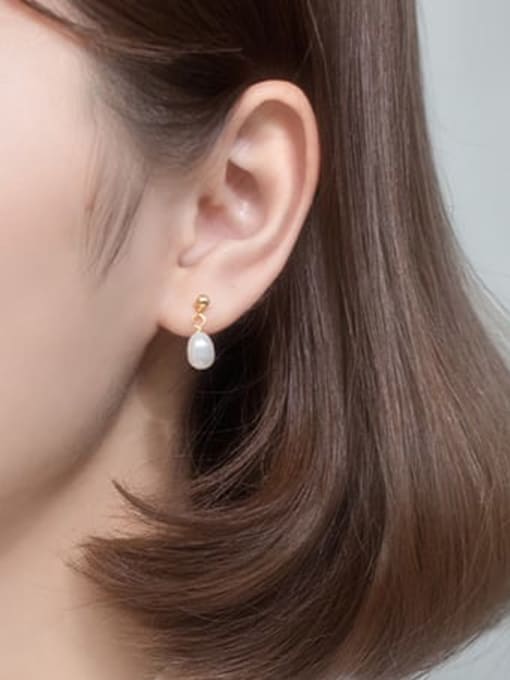 Rosh 925 Sterling Silver Imitation Pearl Water Drop Minimalist Stud Earring 1