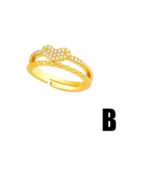 B Brass Cubic Zirconia Heart Hip Hop Band Ring