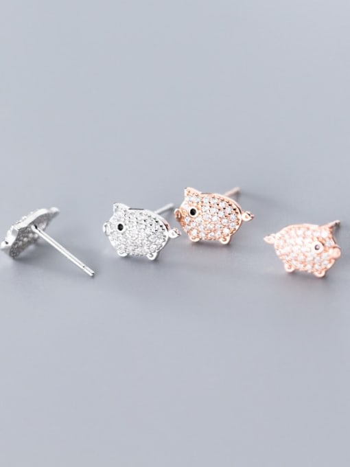 Rosh 925 Sterling Silver Cubic Zirconia  Pig Classic Stud Earring 3
