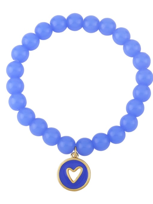 Dark blue Brass Enamel Heart Hip Hop Beaded Bracelet