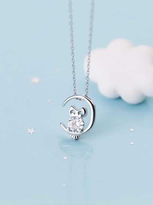 Rosh 925 Sterling Silver Cubic Zirconia  Cute Hollow  owl pendant Necklace 0