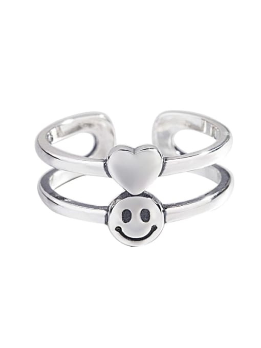 HAHN 925 Sterling Silver Heart Vintage Simple smiley double line Midi Ring 3