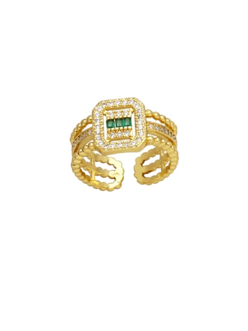 green Brass Cubic Zirconia Geometric Trend Stackable Ring