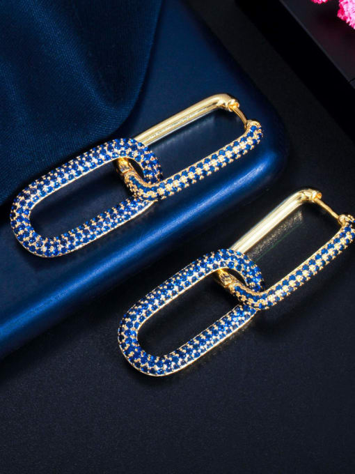 Gold Blue zirconium Brass Cubic Zirconia Geometric Luxury Huggie Earring
