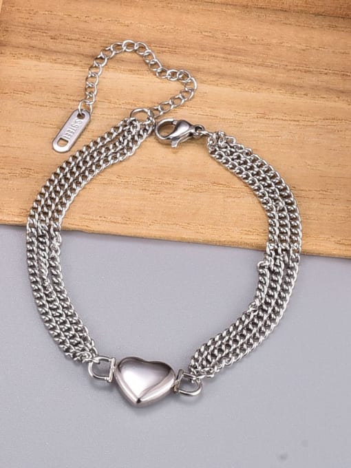 A TEEM Titanium Steel Heart Minimalist Bead Chain Strand Bracelet 1