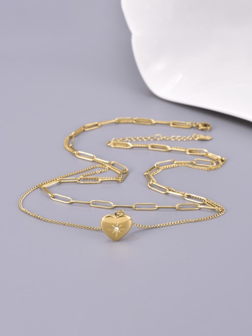 A TEEM Titanium Steel Heart Minimalist Double Layer Chain Necklace 2