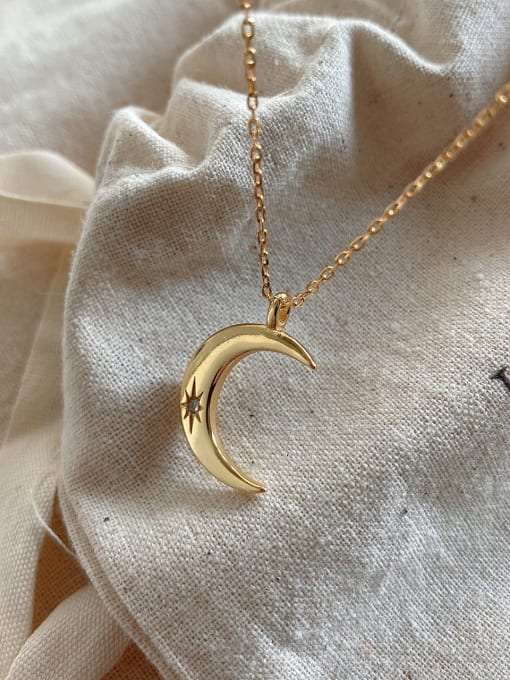 Boomer Cat 925 Sterling Silver Simple glossy moon pendant Necklace 0