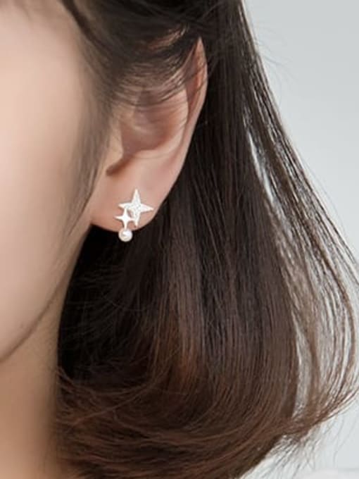 Rosh 925 Sterling Silver Rhinestone Star Minimalist Stud Earring 2