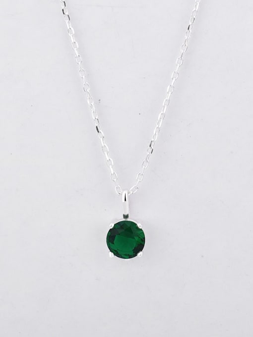Green glass white gold 925 Sterling Silver Cubic Zirconia Geometric Minimalist Necklace
