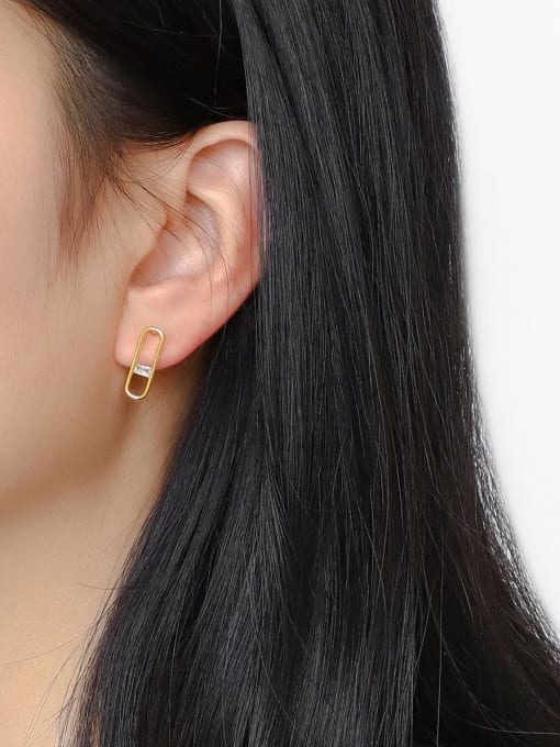CHARME Brass Rhinestone Geometric Minimalist Stud Earring 3
