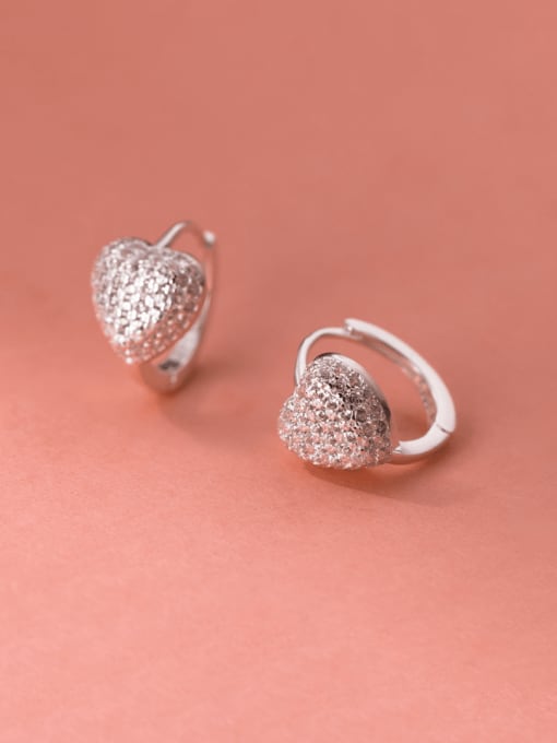 silver 925 Sterling Silver Cubic Zirconia Heart Minimalist Huggie Earring