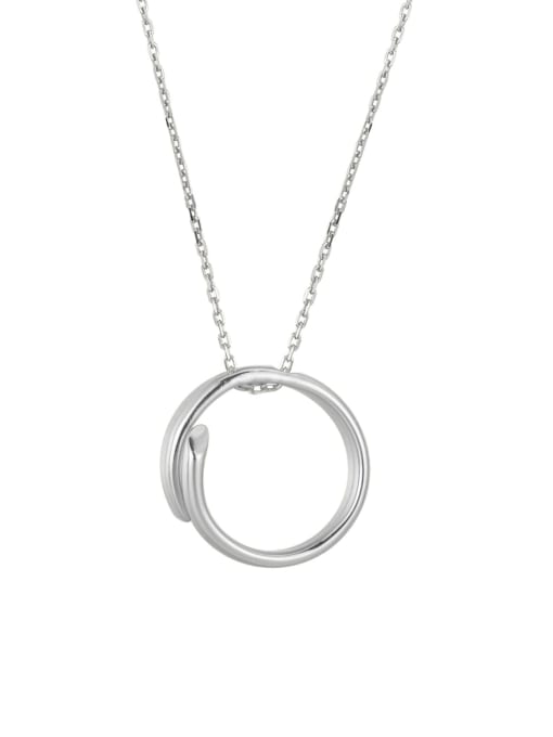Platinum Circle Silver Necklace 925 Sterling Silver Geometric Minimalist Necklace