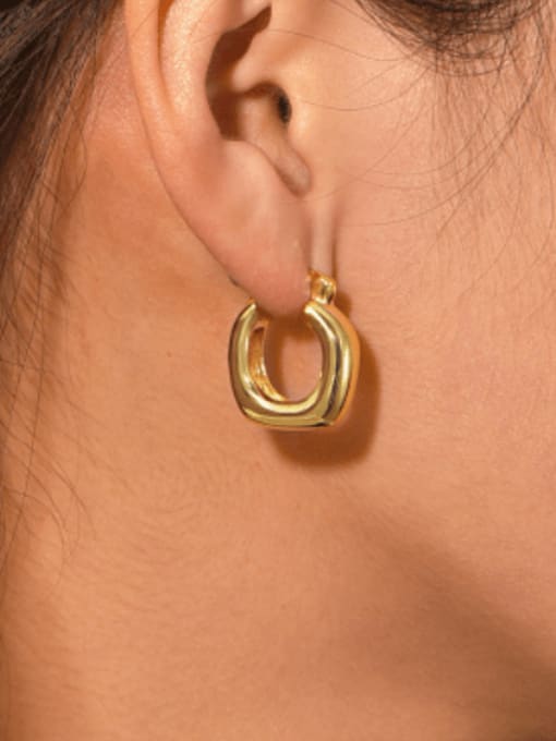 CHARME Brass Smooth Square Minimalist Huggie Earring 1