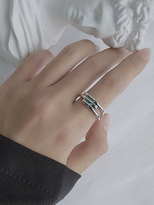 SHUI Vintage Sterling Silver With White Gold Plated Simplistic  Smooth Irregular Free Size Rings 2