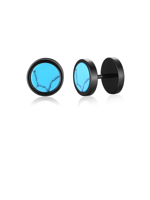 turquoise Stainless Steel With Turquoise Tiger Eye Blue Sandstone Dumbbell Men's Stud Earrings