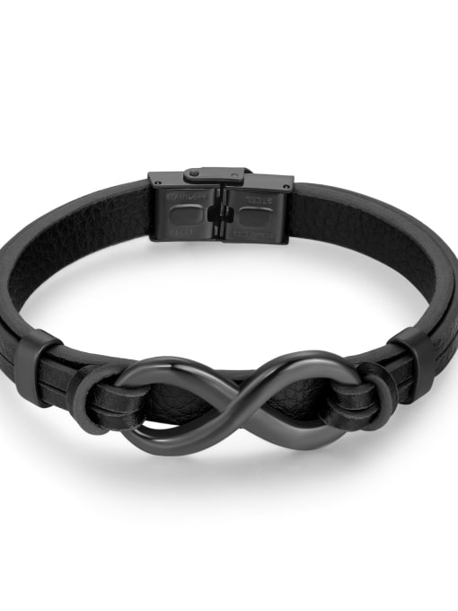 1488 Black Leather Bracelet Stainless steel Geometric Hip Hop Bracelet