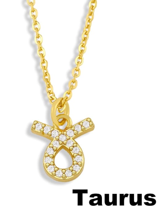 Taurus Brass Cubic Zirconia Constellation Vintage Necklace