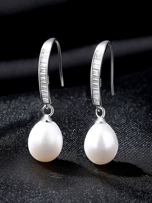 SE23021710 925 Sterling Silver Imitation Pearl Irregular Minimalist Hook Earring