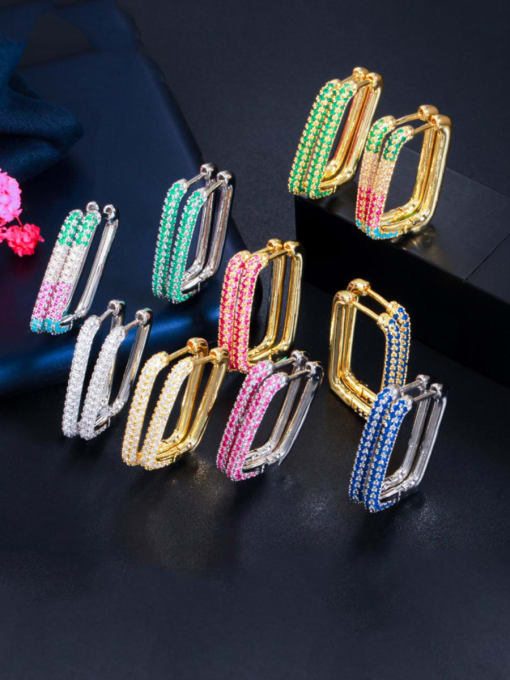 L.WIN Brass Cubic Zirconia Geometric Luxury Huggie Earring 0