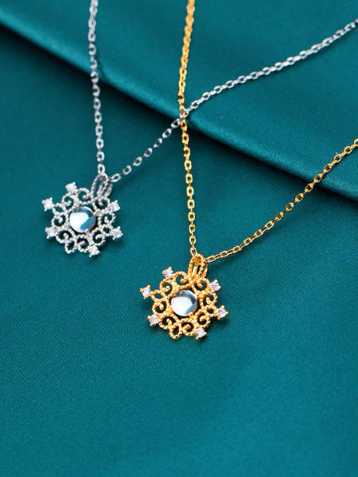 Rosh 925 Sterling Silver Moon Flower Minimalist Necklace 1