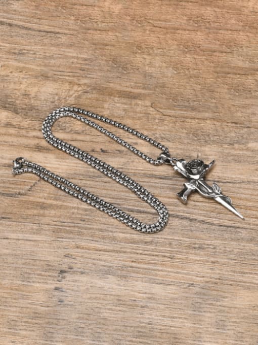 Pendant with chain 60CM Stainless steel Cross Hip Hop Necklace