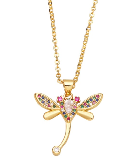 A Brass Cubic Zirconia Vintage Dragonfly  Pendant Necklace