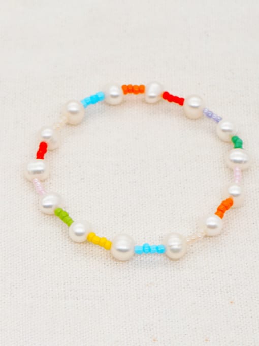 ZZ B200052A Imitation Pearl Multi Color Round Minimalist Beaded Bracelet