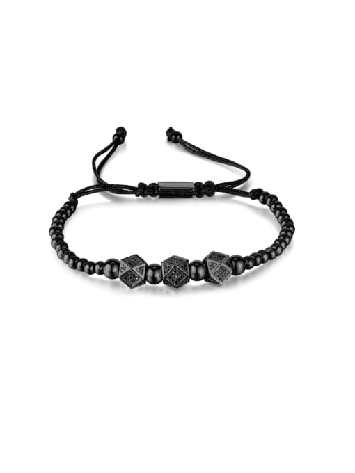GS1503 Black Bracelet Stainless steel Rhinestone Hexagon Bead Hip Hop Adjustable Bracelet