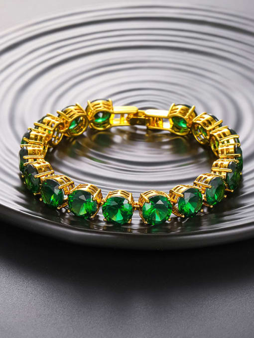 green Alloy Cubic Zirconia Geometric Vintage Bracelet