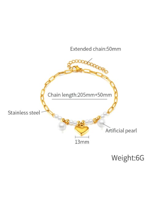 Open Sky Stainless steel Imitation Pearl Heart Hip Hop  Anklet 2