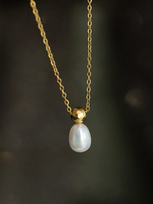 A TEEM Titanium Steel Imitation Pearl Water Drop Minimalist Necklace 2