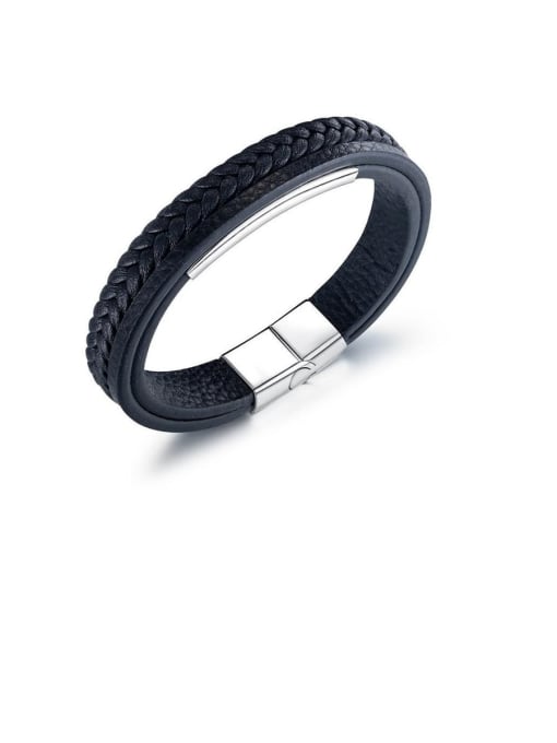 Open Sky Titanium Leather Geometric Minimalist Woven & Braided Bracelets 0