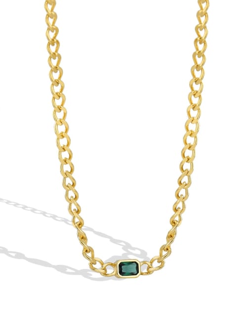 Gold Brass Glass Stone Geometric Minimalist Hollow Chain Necklace