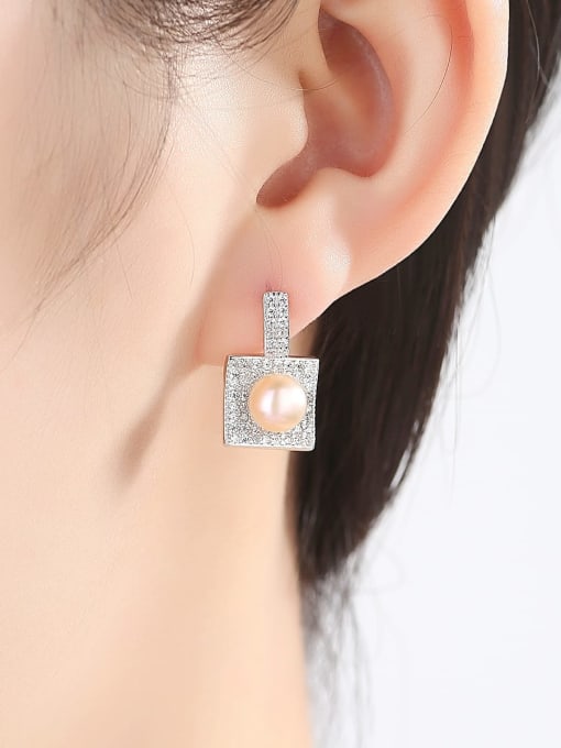 CCUI 925 Sterling Silver Cubic Zirconia Square Trend Stud Earring 3