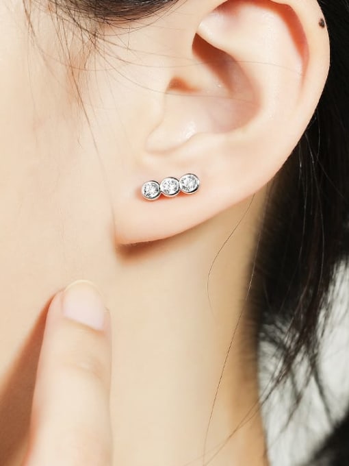 Dan 925 Sterling Silver Rhinestone Geometric Minimalist Stud Earring 1