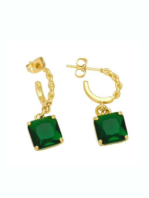 green Brass Cubic Zirconia Geometric Hip Hop Stud Earring