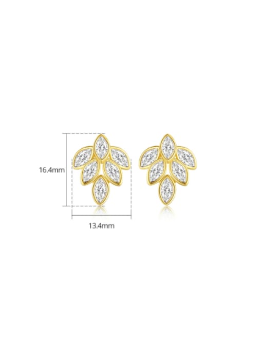 BLING SU Brass Cubic Zirconia Leaf Minimalist Stud Earring 2