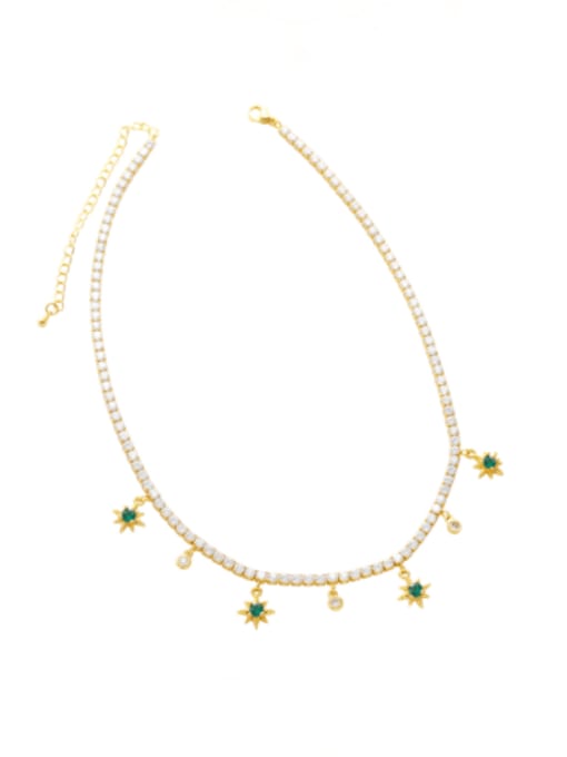 green Brass Cubic Zirconia Star Vintage Necklace
