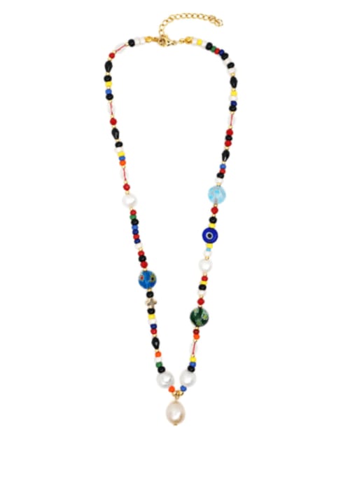 Roxi Stainless steel Freshwater Pearl Multi Color Irregular Bohemia Necklace
