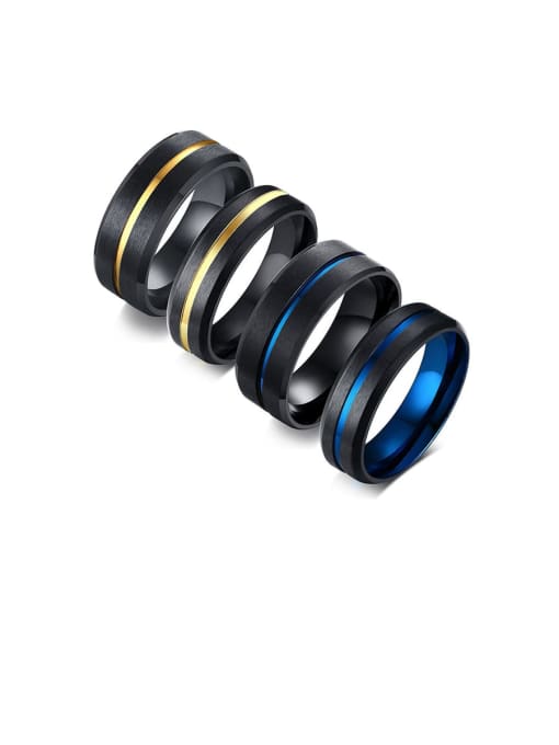 CONG Stainless Steel With Gun Plated Simplistic Brushed Black and Blue Men's Ring 0