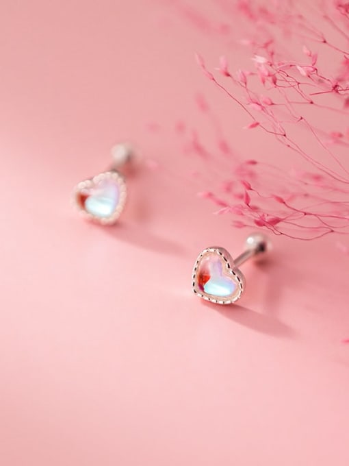 Rosh 925 Sterling Silver Opal Heart Cute Stud Earring 1