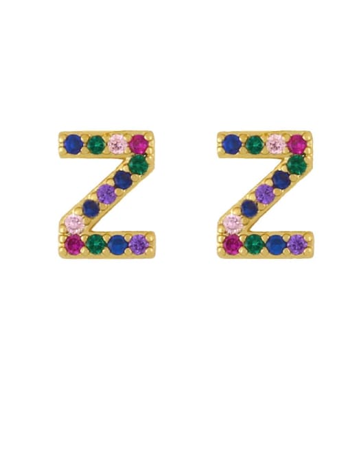 Z Brass Cubic Zirconia Letter Minimalist Stud Earring