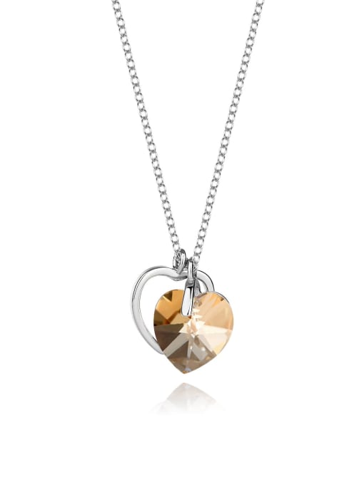 JYXZ 008 (coffee color) 925 Sterling Silver Austrian Crystal Heart Classic Necklace