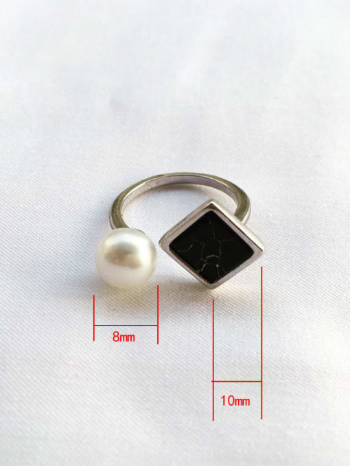 J20 black pine Pearl Ring 925 Sterling Silver Imitation Pearl White Square Minimalist Free Size Band Ring