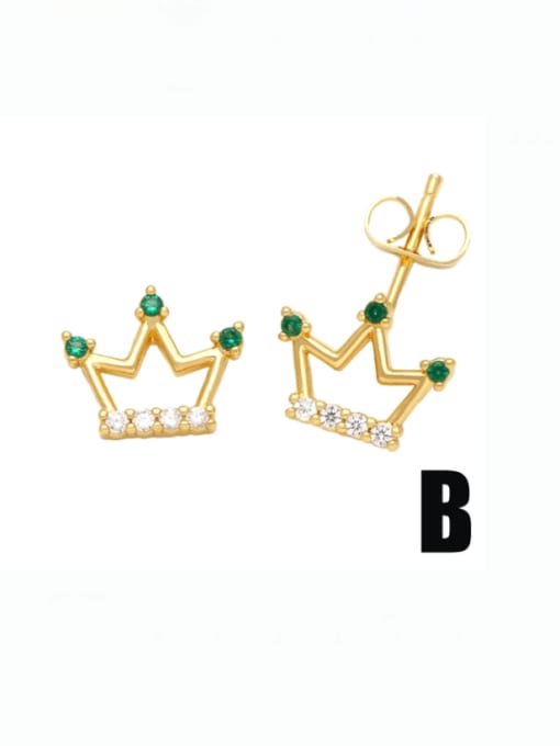 B Brass Cubic Zirconia Crown Vintage Stud Earring